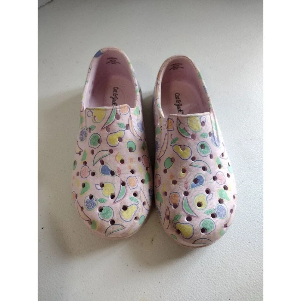 Cat & Jack Girls Pink Fruit Print Perforated Water Shoes Slip‎ On Size 9 Toddler